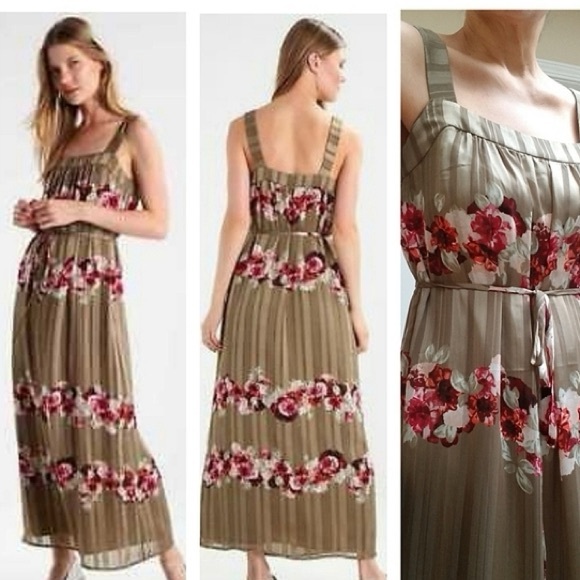 Banana Republic Floral Garden Belted Lucia Apron Maxi Dress Size 14 Large - Picture 1 of 10